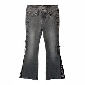 VTG Mudd Flare Jeans 90s Lace Up Side Floral Denim Kids Girls SZ 8R Pants